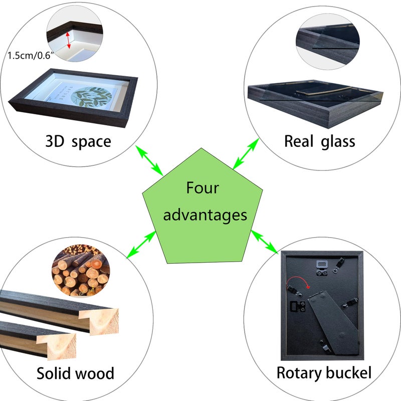 Dohomi 8x8 Shadow Box Frame Black Shadow Box Display Case 3 Pack Wooden Picture Frame Glass Surface Internal Depth 0.6 inch for Wall Or Tabletop - Image 2